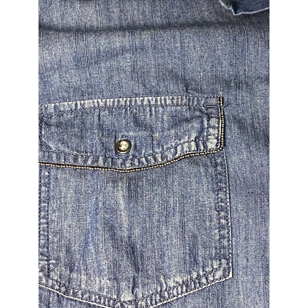 Ashley Stewart Chambray Size 18 Button Down Hi Lo Shirt Rodeo Farm Western Trim - Picture 11 of 11